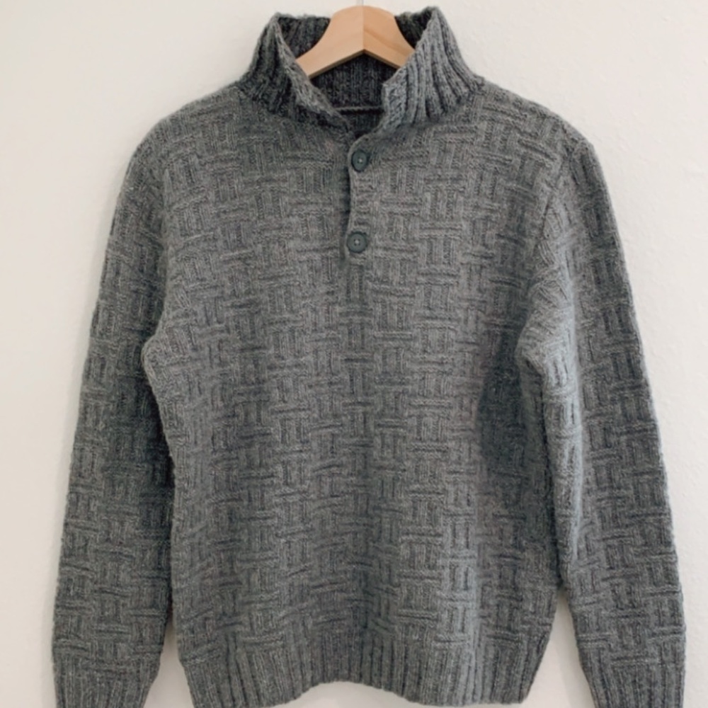 Handmade crosshatch pattern knit collared sweater - Picture 3 of 3